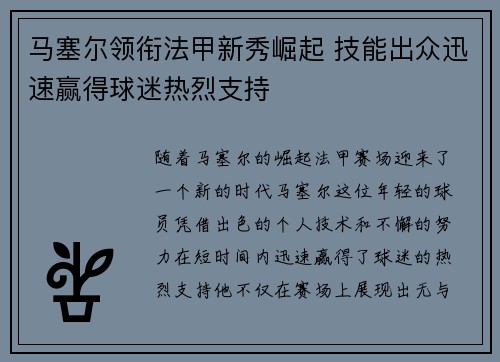 马塞尔领衔法甲新秀崛起 技能出众迅速赢得球迷热烈支持